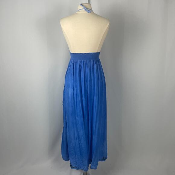 Boho Midi Dress Size Small Blue Embroidered Crochet Hi Low Beach Gypsy Festival - Picture 10 of 16